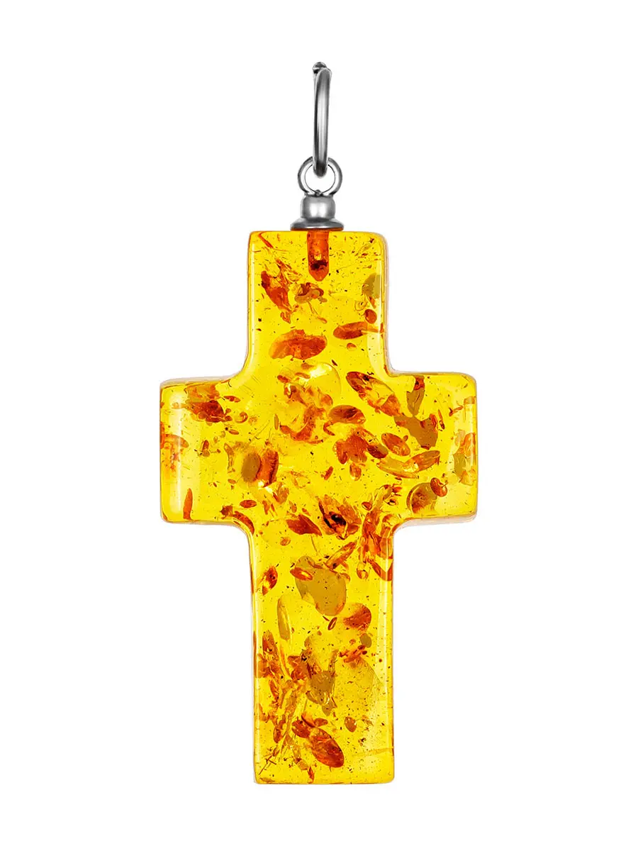 картинка Крестик из натурального цельного янтаря с искрящейся текстурой в онлайн магазине