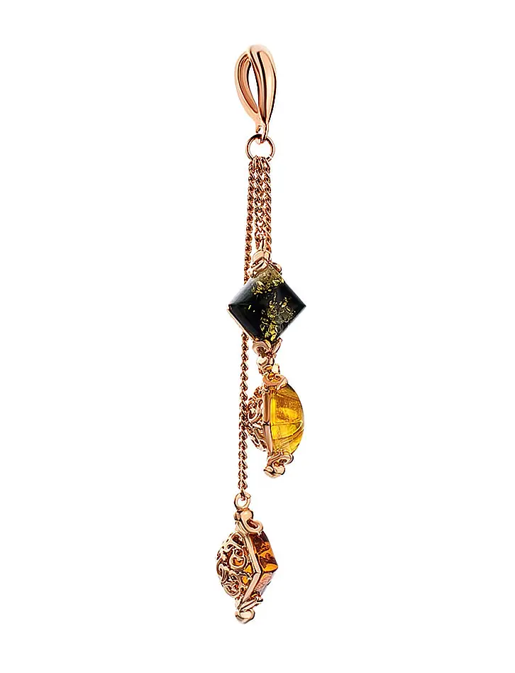 картинка Эффектный позолоченный кулон с янтарём трёх цветов «Касабланка» в онлайн магазине