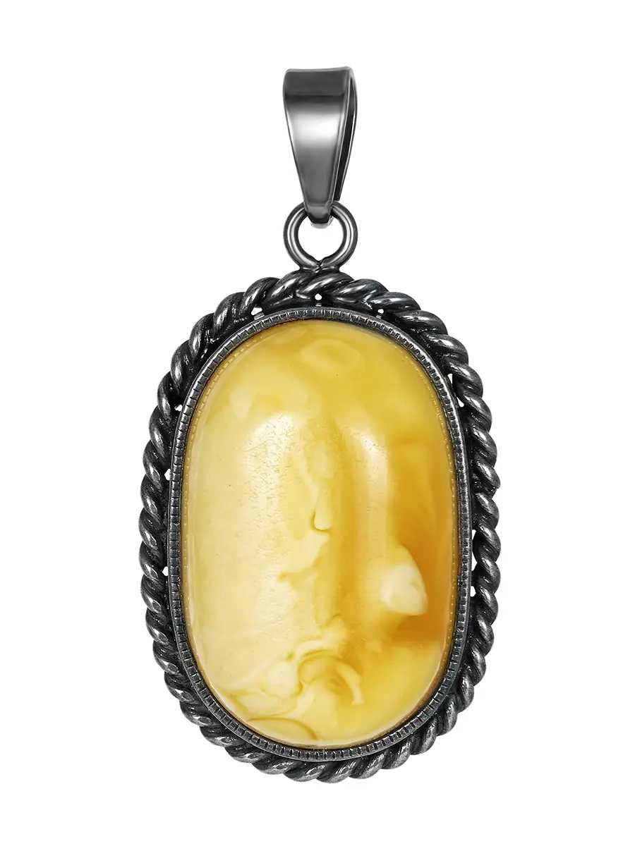 картинка Подвеска из цельного медового янтаря в серебряной оправе «Винтаж» в онлайн магазине