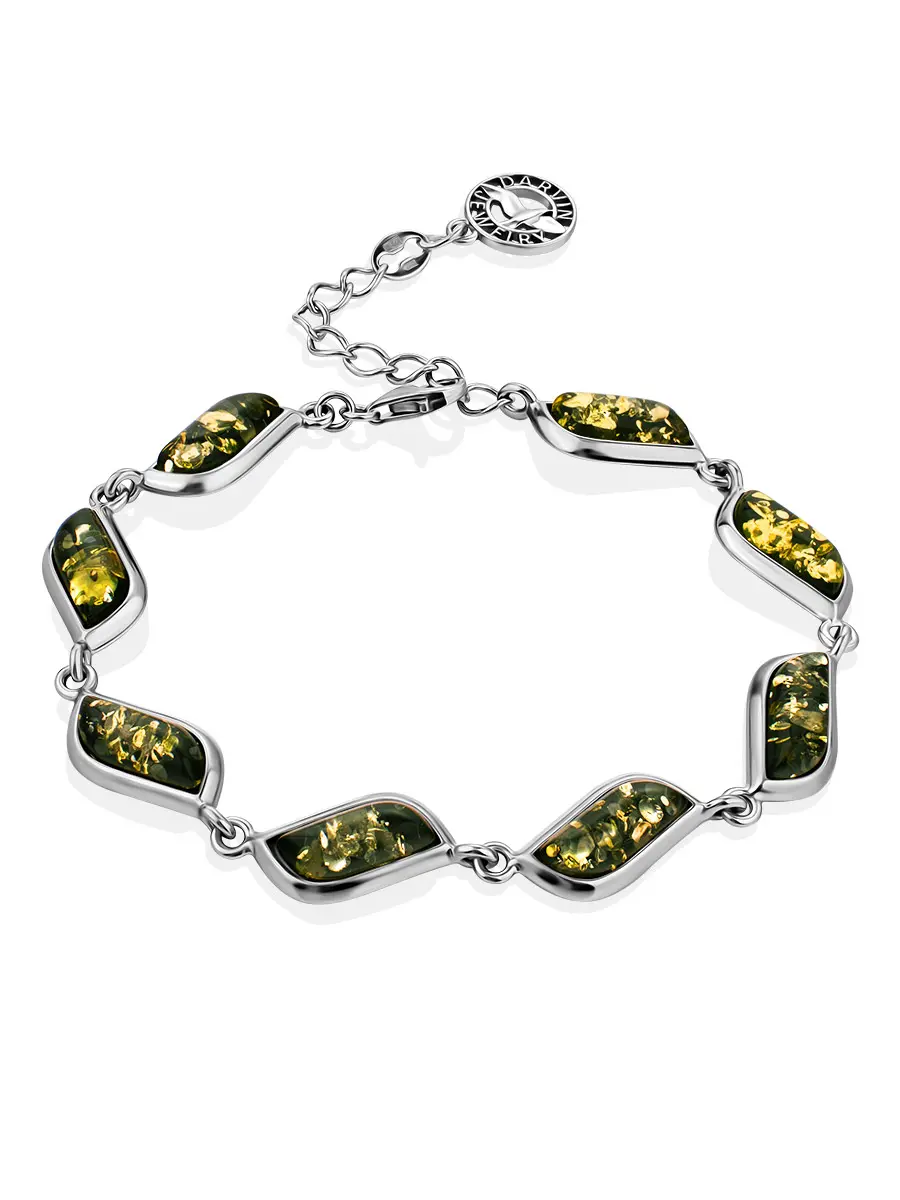 картинка Изысканный браслет из натурального янтаря зелёного цвета «Тильда» в онлайн магазине