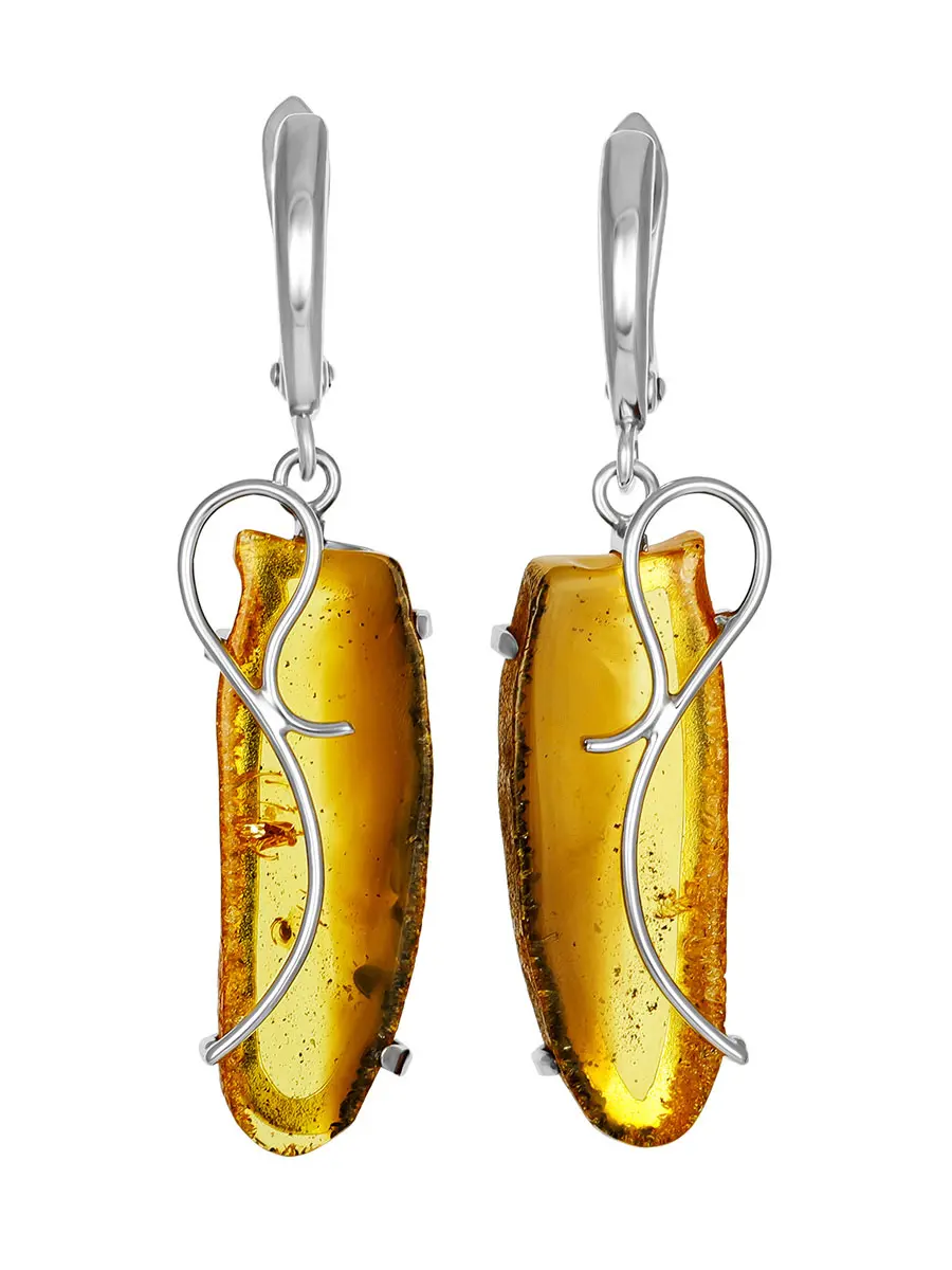 картинка Изысканные серьги из натурального полупрозрачного янтаря в изящном обрамлении «Риальто» в онлайн магазине