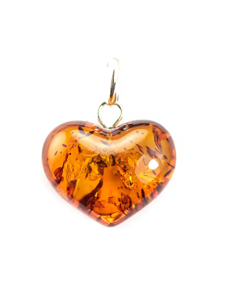 картинка Кулон из натурального янтаря «Сердце» цвета коньяка с искорками в онлайн магазине