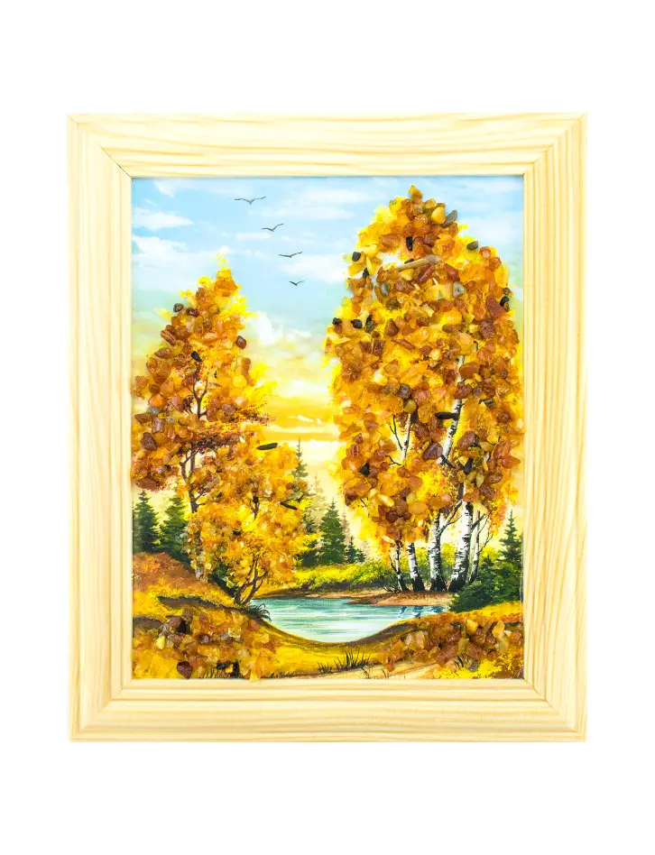 картинка «Смешанный лес». Небольшая вертикально ориентированная картина, украшенная янтарем в онлайн магазине