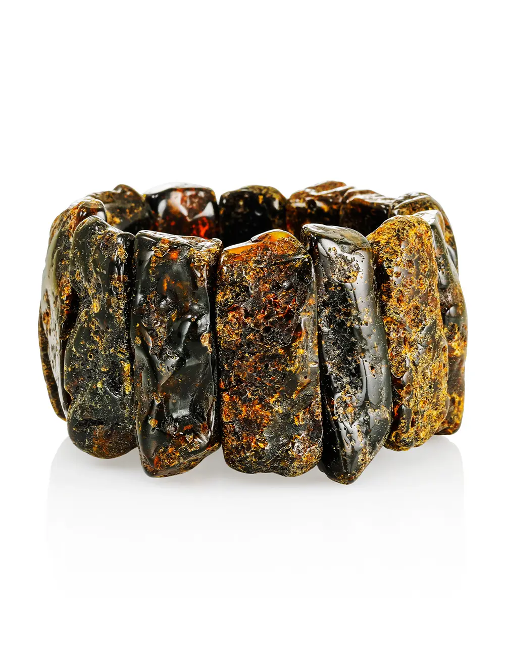 картинка Объёмный браслет «Помпеи» из натурального балтийского янтаря с дикой корочкой в онлайн магазине