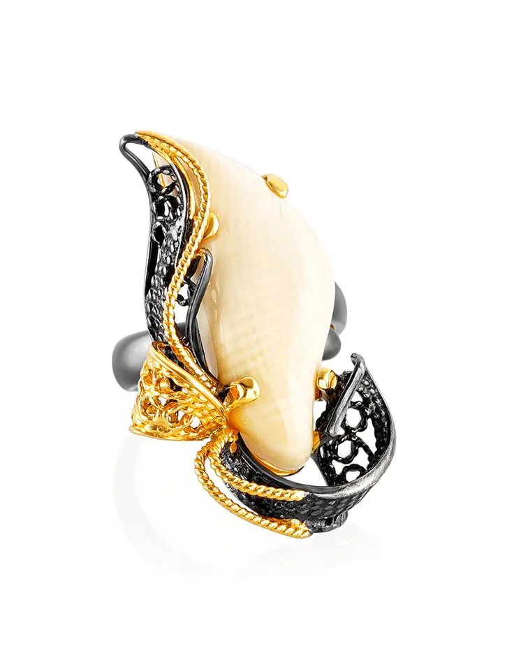 картинка Уникальное крупное кольцо «Эра» из серебра и бивня мамонта в онлайн магазине