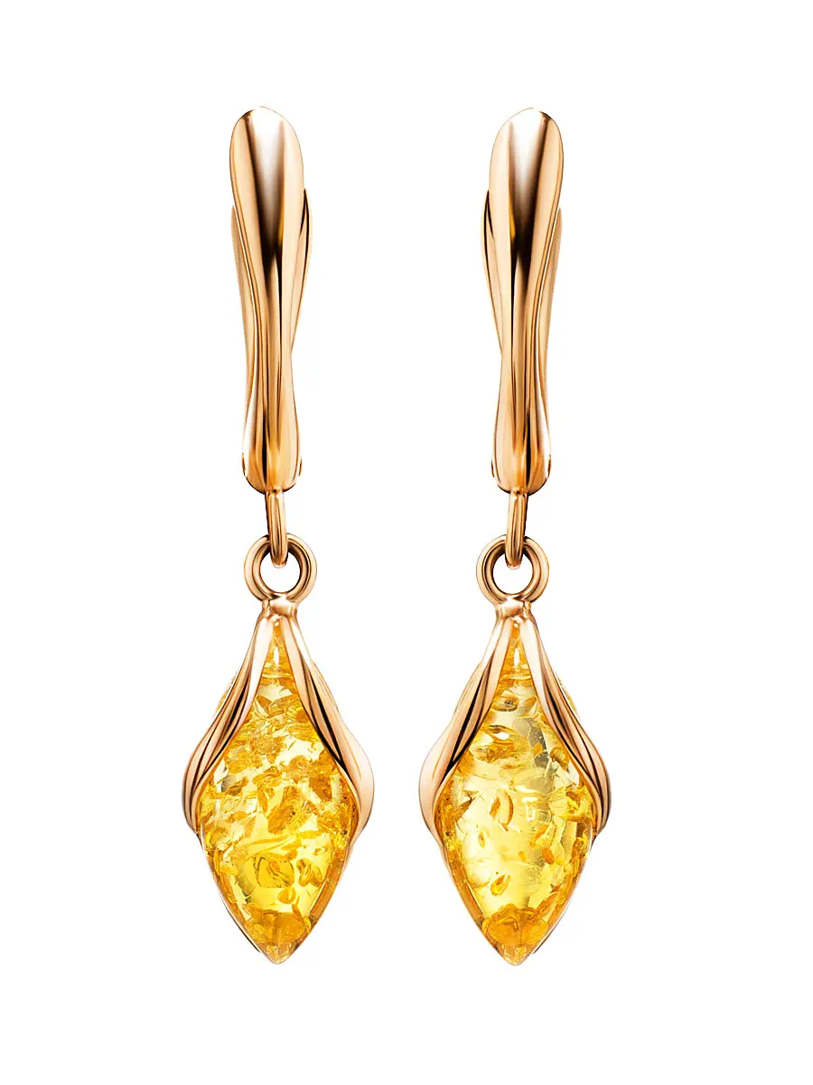 картинка Изящные серьги «Подснежник» из золота и янтаря лимонного цвета в онлайн магазине