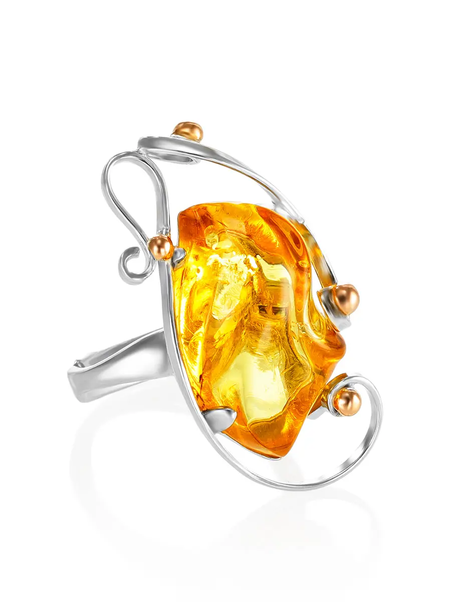 картинка Серебряное кольцо «Риальто» с цельным лимонным янтарём в онлайн магазине