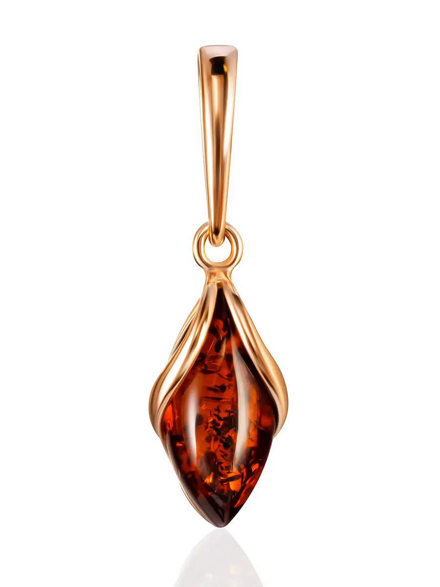 картинка Подвеска «Подснежник» с натуральным тёмно-коньячным янтарём в онлайн магазине