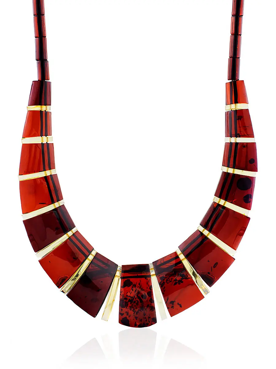 картинка Яркое колье из натурального балтийского янтаря вишнёвого цвета «Египет» в онлайн магазине