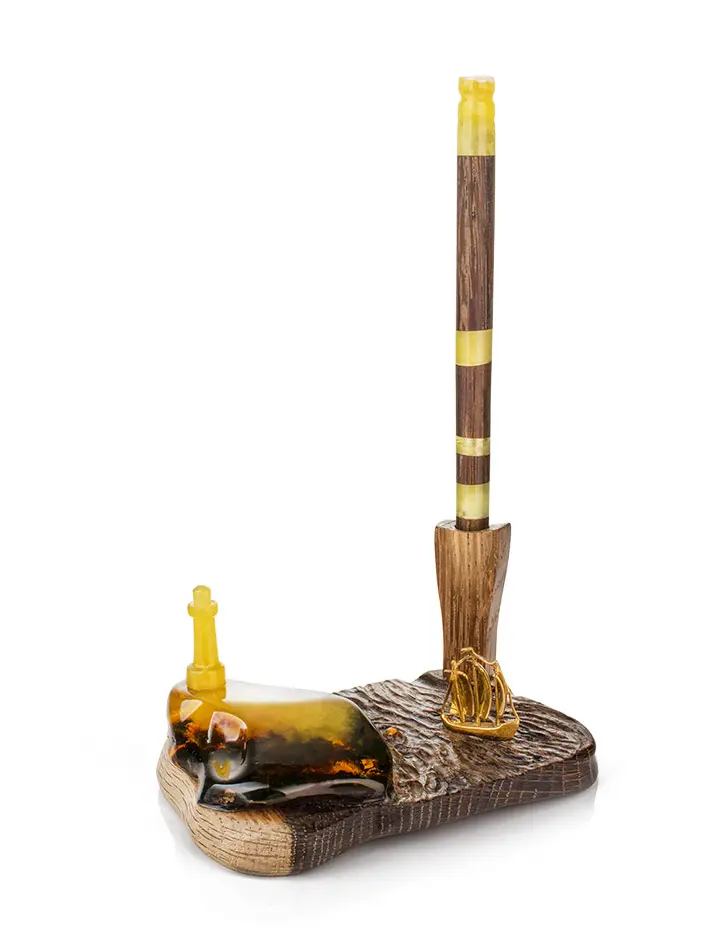 картинка Ручка с подставкой из дерева и натурального янтаря «Маяк» в онлайн магазине