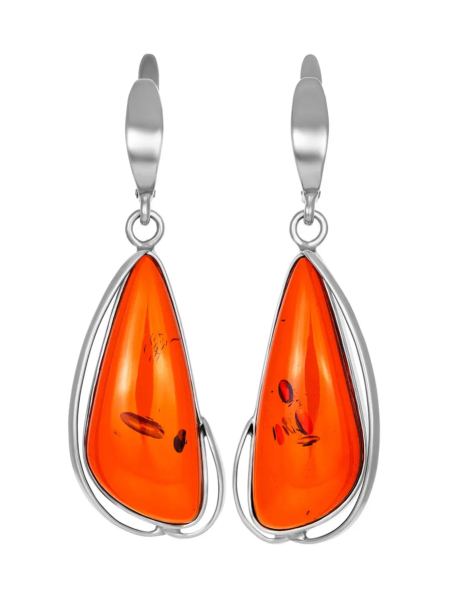 картинка Нарядные серьги из янтаря коньячного цвета в серебре «Лагуна» в онлайн магазине