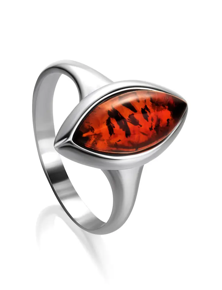 картинка Элегантное кольцо со вставкой из янтаря коньячного цвета «Амарант» в онлайн магазине