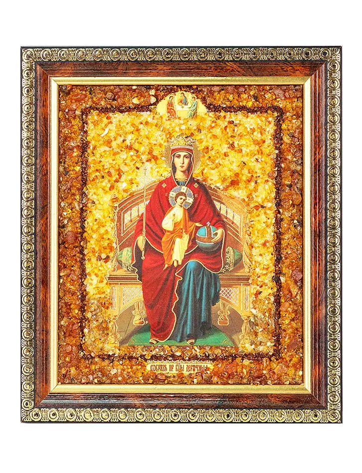картинка Икона Богоматери «Державная» с натуральным балтийским янтарём в онлайн магазине