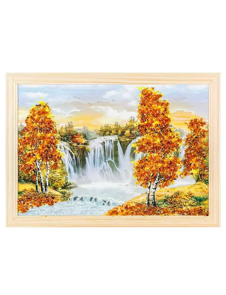 картинка Картина с натуральным балтийским янтарём «Бабье лето» 23 см (В) х 33 см (Ш) в онлайн магазине