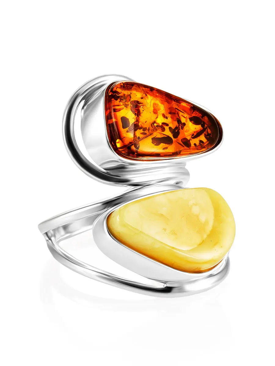 картинка Яркое двухцветное кольцо из натурального янтаря Bella Terra в онлайн магазине