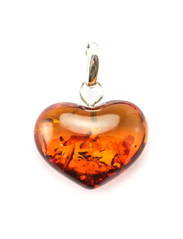 картинка Кулон из балтийского янтаря с серебром «Сердце коньячное» в онлайн магазине