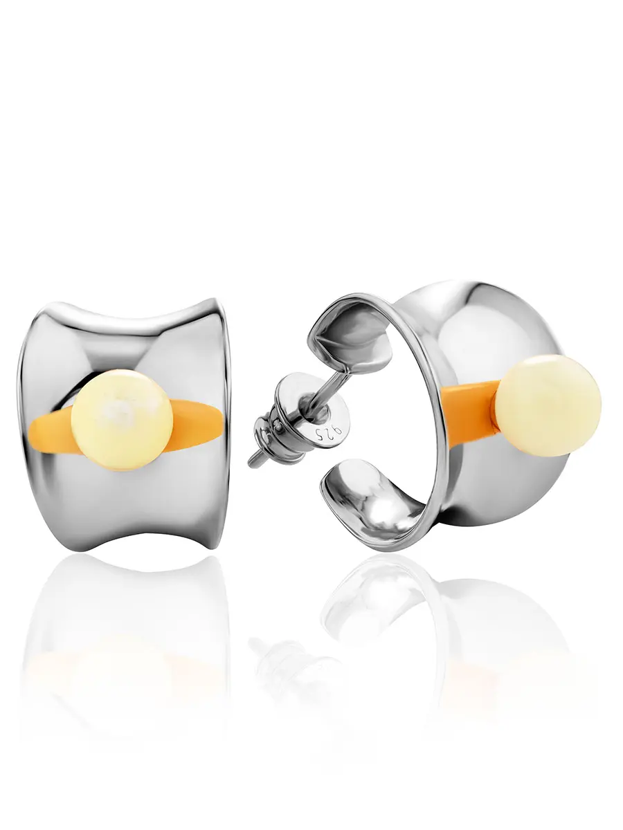 картинка Серьги-кольца из янтаря медового цвета Palazzo от ifamore™ в онлайн магазине