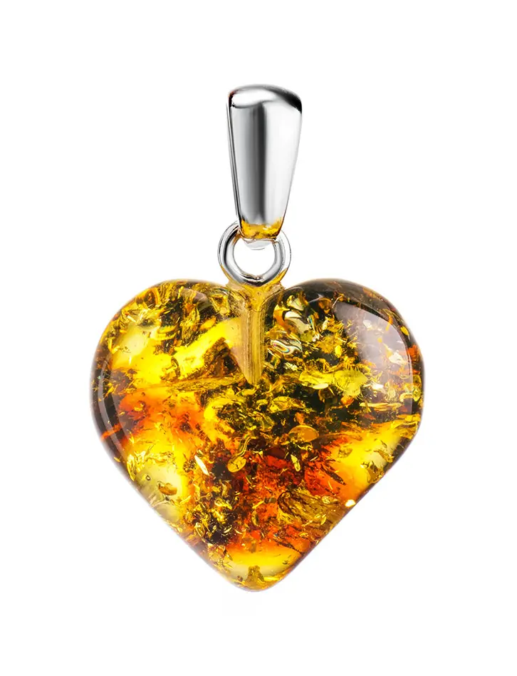 картинка Кулон «Сердце» из натурального зелёного янтаря с серебром в онлайн магазине