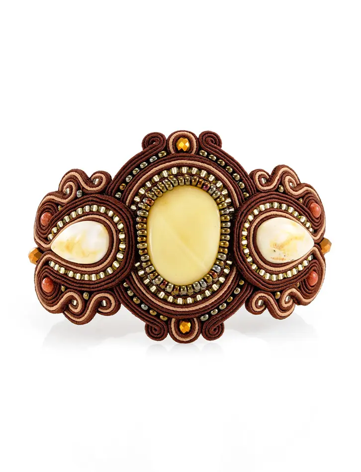 картинка Роскошный плетёный браслет со вставками из натурального янтаря «Индия» в онлайн магазине