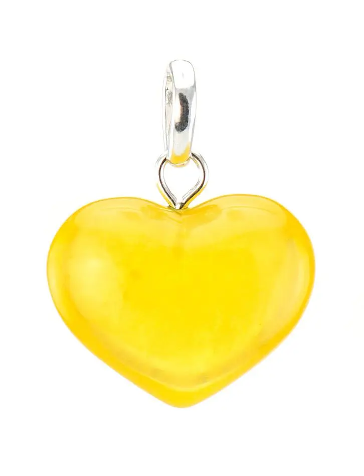 картинка Подвеска в форме сердца из цельного натурального янтаря насыщенного медового цвета с полупрозрачной текстурой в онлайн магазине