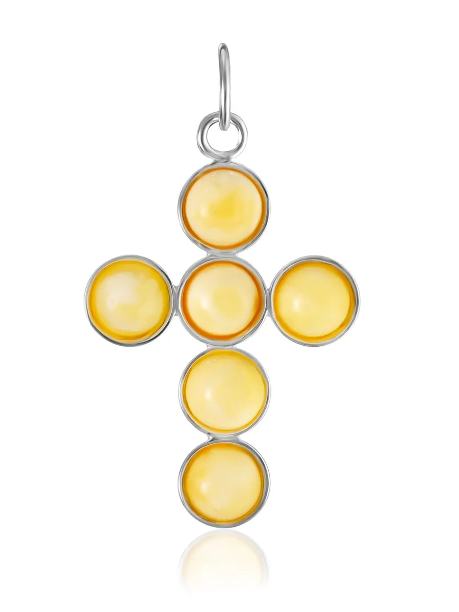 картинка Небольшой изящный крестик с янтарными вставками нежно-медового цвета в онлайн магазине