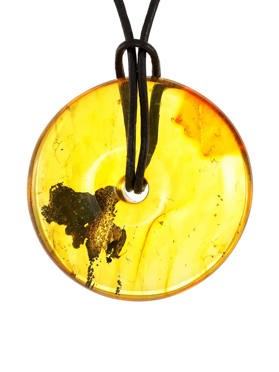 картинка Объёмный кулон в форме колечка из натурального балтийского янтаря лимонного цвета «Донат» в онлайн магазине