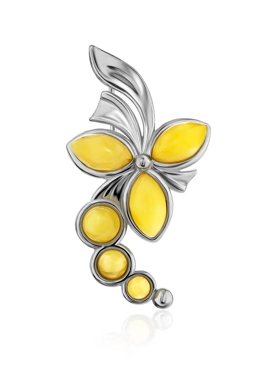 картинка Нежная брошь с натуральным балтийским янтарём медового цвета «Орхидея» в онлайн магазине