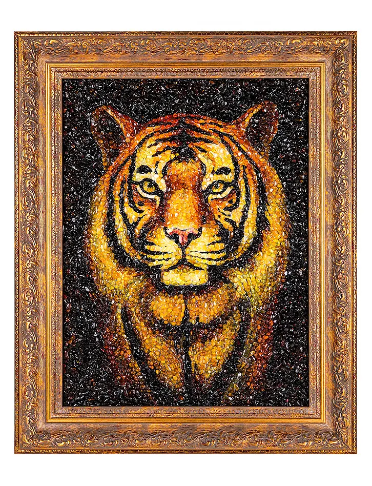 картинка Эффектная картина из натурального балтийского янтаря «Тигр» в онлайн магазине