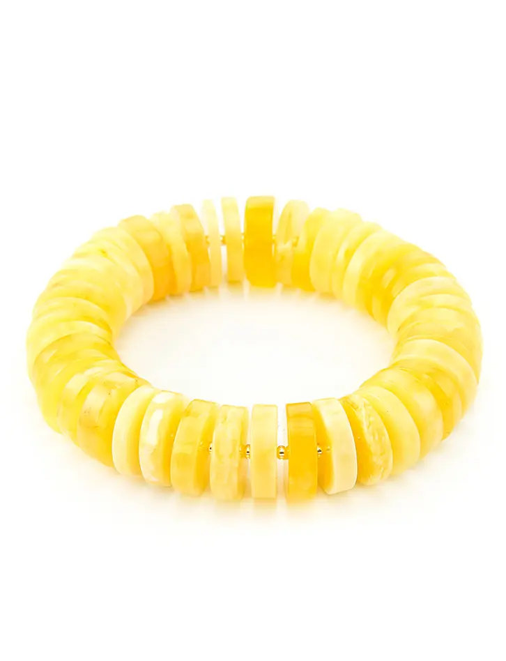 картинка Стильный браслет из натурального янтаря «Шайбы глянцевые медовые» в онлайн магазине