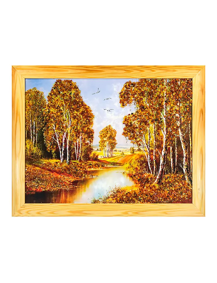 картинка Горизонтальный пейзаж, украшенный россыпью натурального янтаря «Листопад» в онлайн магазине