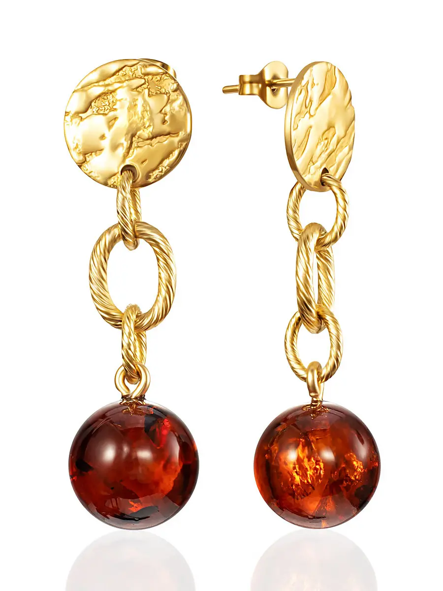 картинка Трендовые серьги с натуральным янтарём в онлайн магазине
