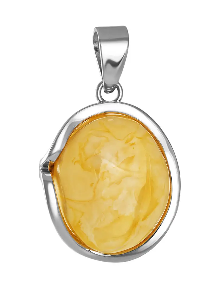 картинка Крупная подвеска из натурального янтаря медового цвета в серебре «Лагуна» в онлайн магазине