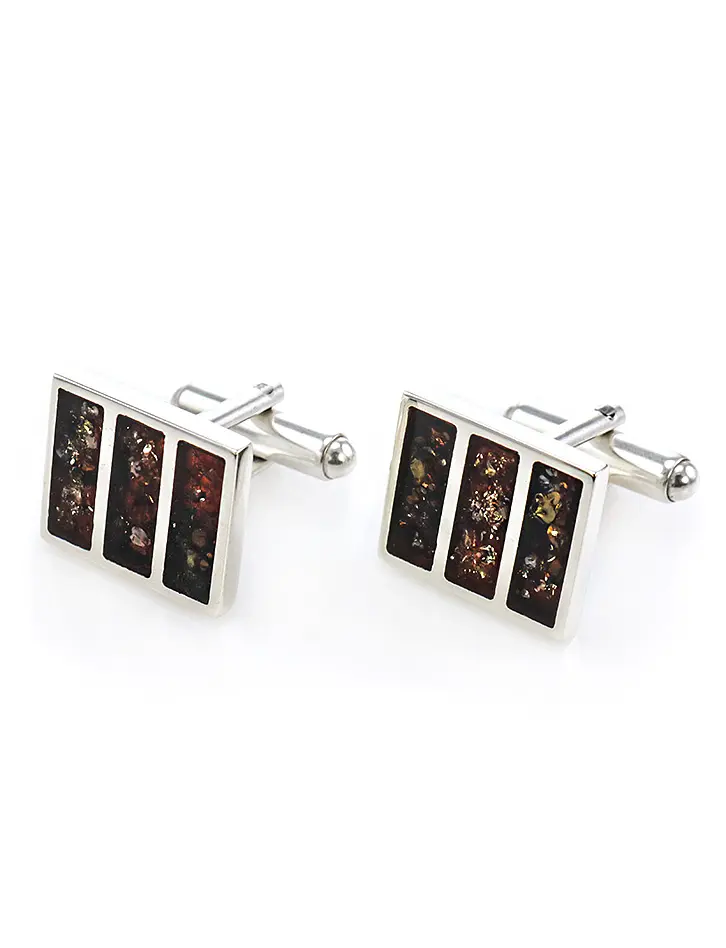 картинка Серебряные запонки с инкрустацией из янтаря вишнёвого цвета London в онлайн магазине