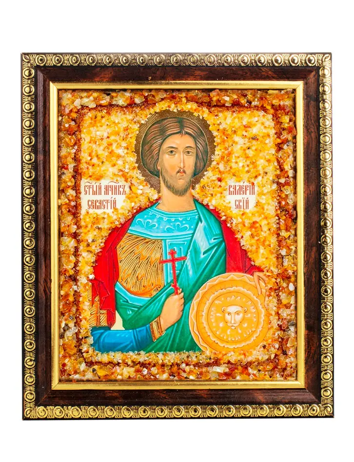 картинка Именная икона, украшенная натуральным янтарём «Святой мученик Валерий» в онлайн магазине