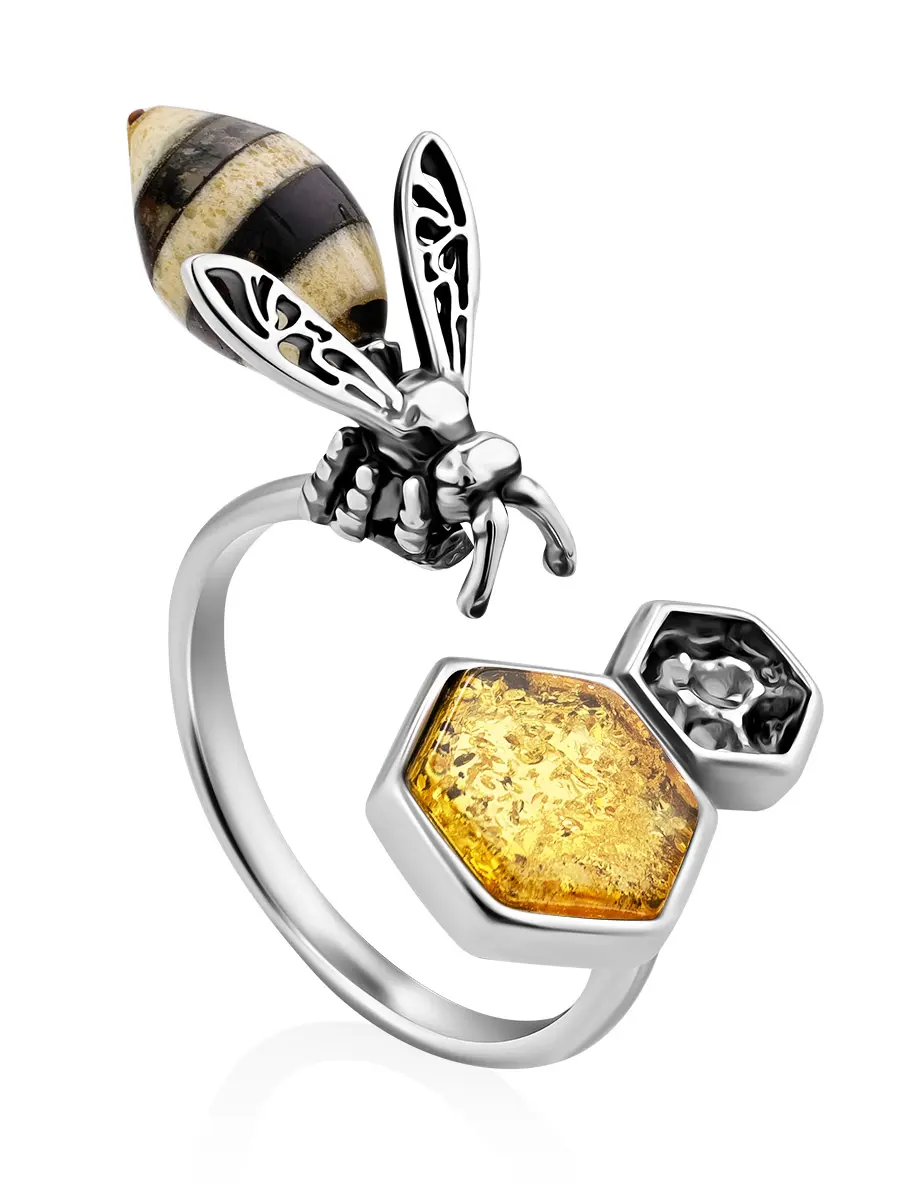 картинка Кольцо из серебра и натурального балтийского янтаря «Винни Пух» в онлайн магазине