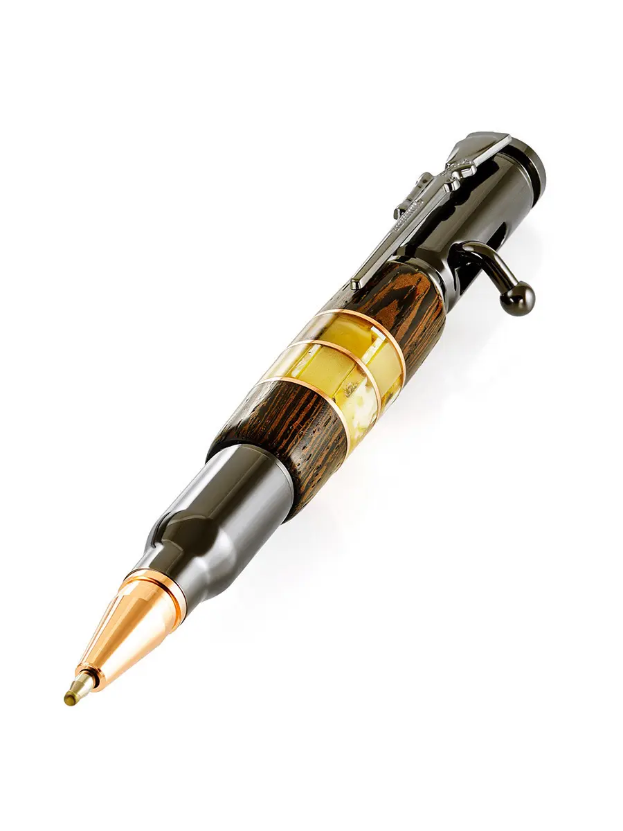 картинка Необычная дизайнерская ручка с натуральным янтарём и древесиной венге в онлайн магазине