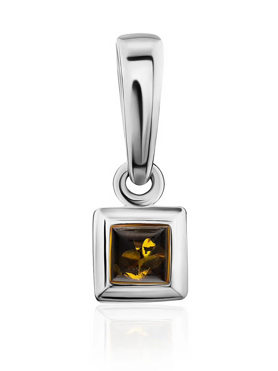 картинка Лёгкий небольшой кулон из серебра и янтаря зелёного цвета «Этюд» в онлайн магазине
