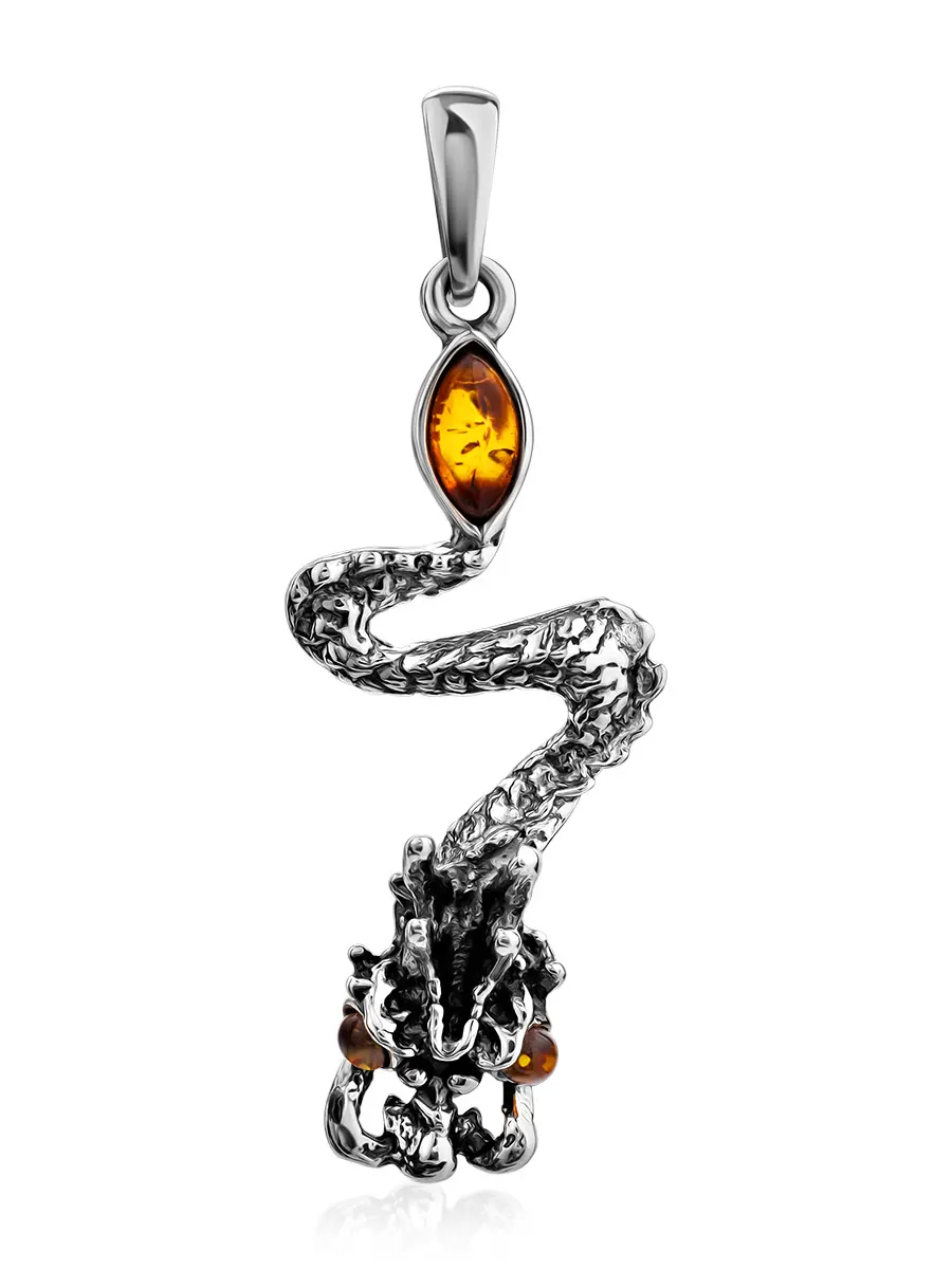 картинка Яркий кулон из натурального коньячного янтаря «Дракон» в онлайн магазине