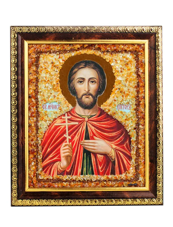 картинка Янтарная икона «Святой мученик Виктор» в онлайн магазине