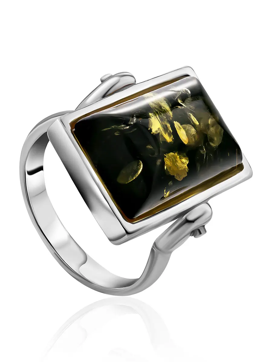 картинка Кольцо-перевёртыш «Спарта» из серебра с янтарём лимонного и зелёного цветов в онлайн магазине