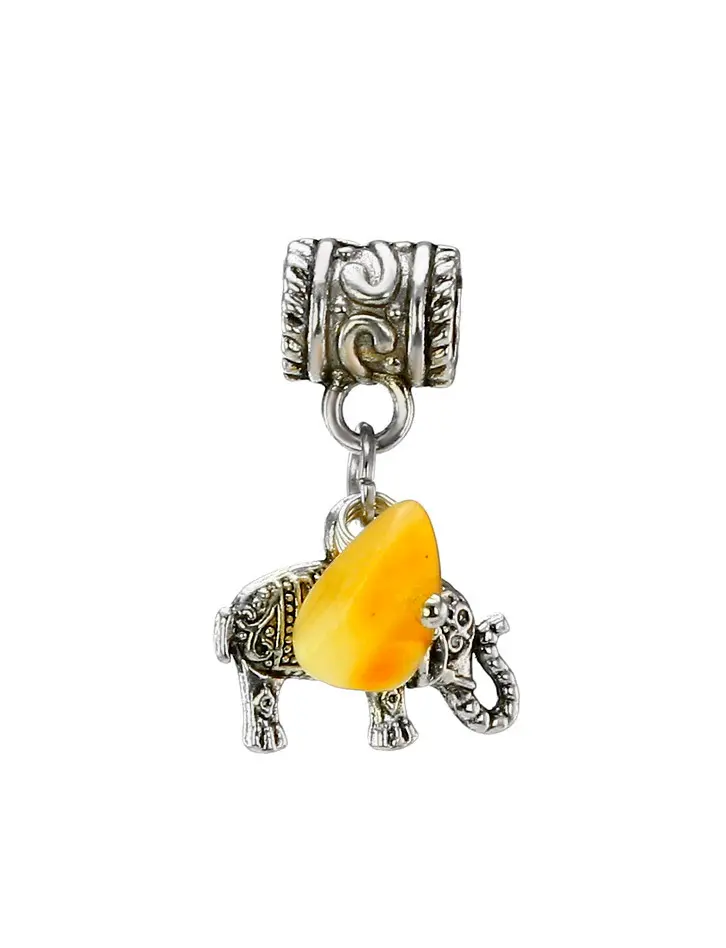 картинка Шарм для модульного браслета с натуральным янтарём медового цвета «Индийский слон» в онлайн магазине