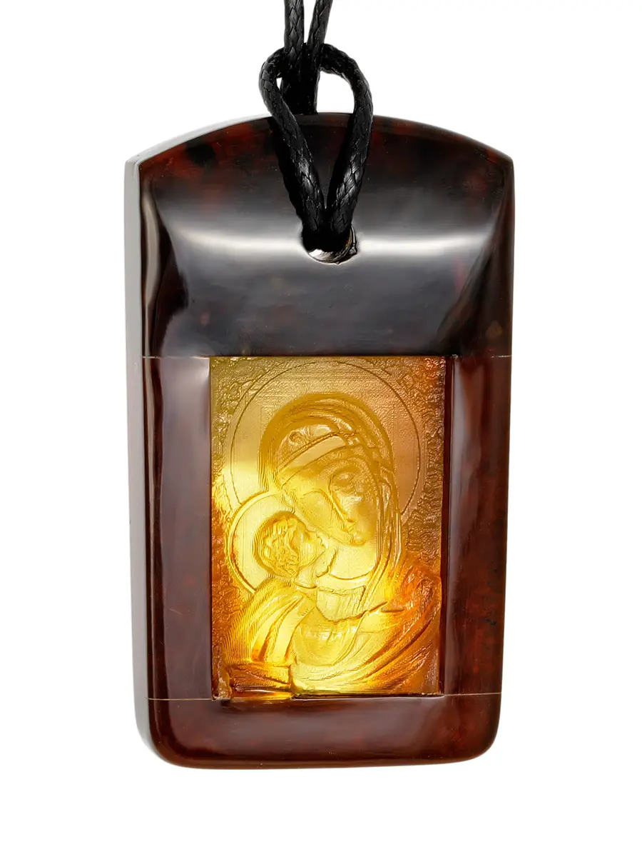 картинка Кулон из цельного натурального балтийского янтаря с резьбой «Игоревская Богоматерь» в онлайн магазине