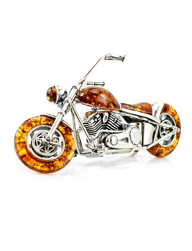 картинка Сувенир-мотоцикл из натурального янтаря с серебром «Harley Davidson» в онлайн магазине