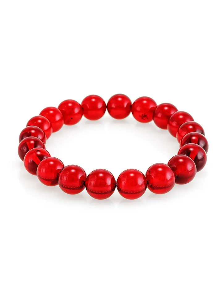 картинка Эффектный браслет «Рубиновый шар» из натурального янтаря в онлайн магазине