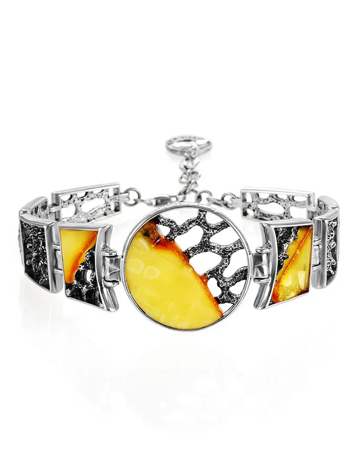 картинка Эксклюзивный браслет из серебра и натурального балтийского янтаря «Модерн» в онлайн магазине