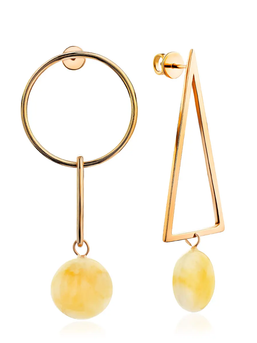 картинка Оригинальные серьги из золочёного серебра и янтаря медового цвета «Лютеция» в онлайн магазине