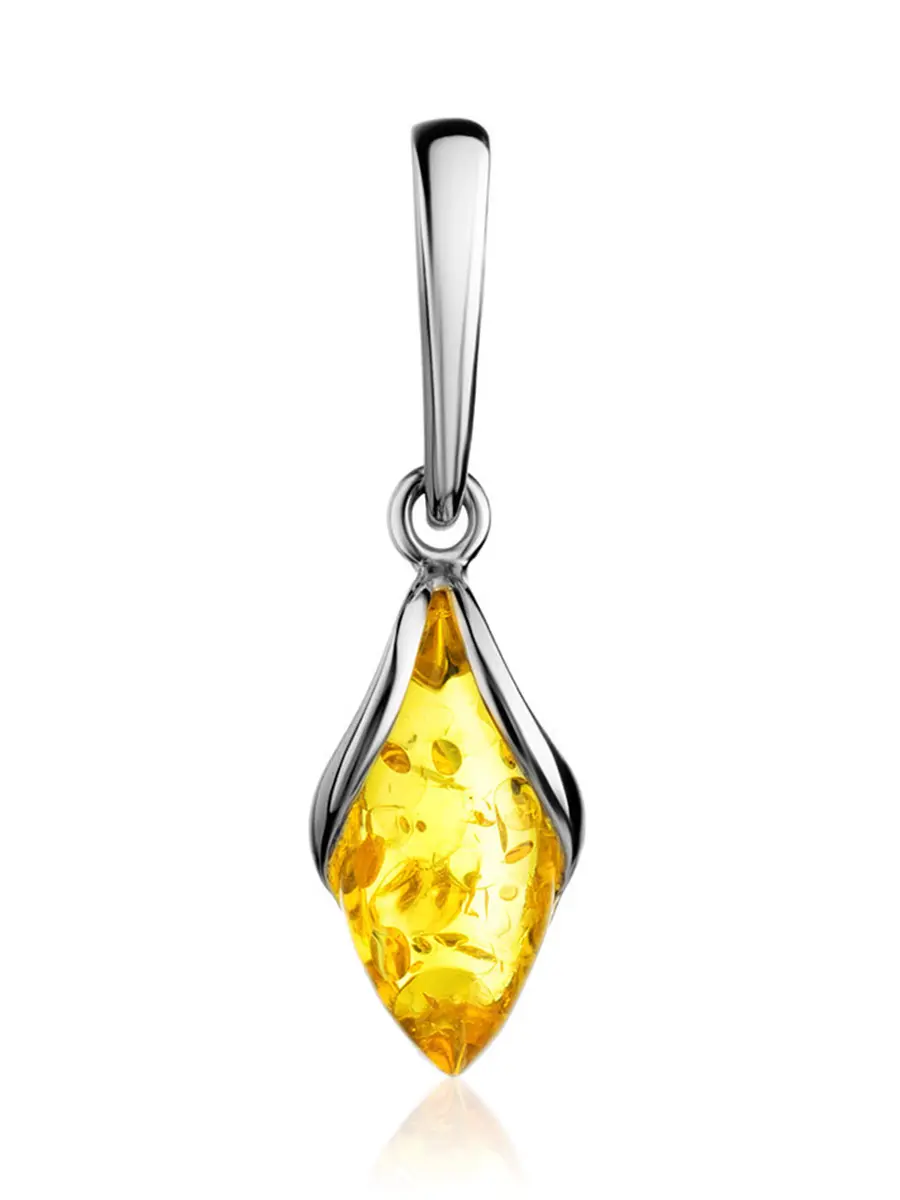 картинка Изящная подвеска с лимонным янтарём «Подснежник» в онлайн магазине
