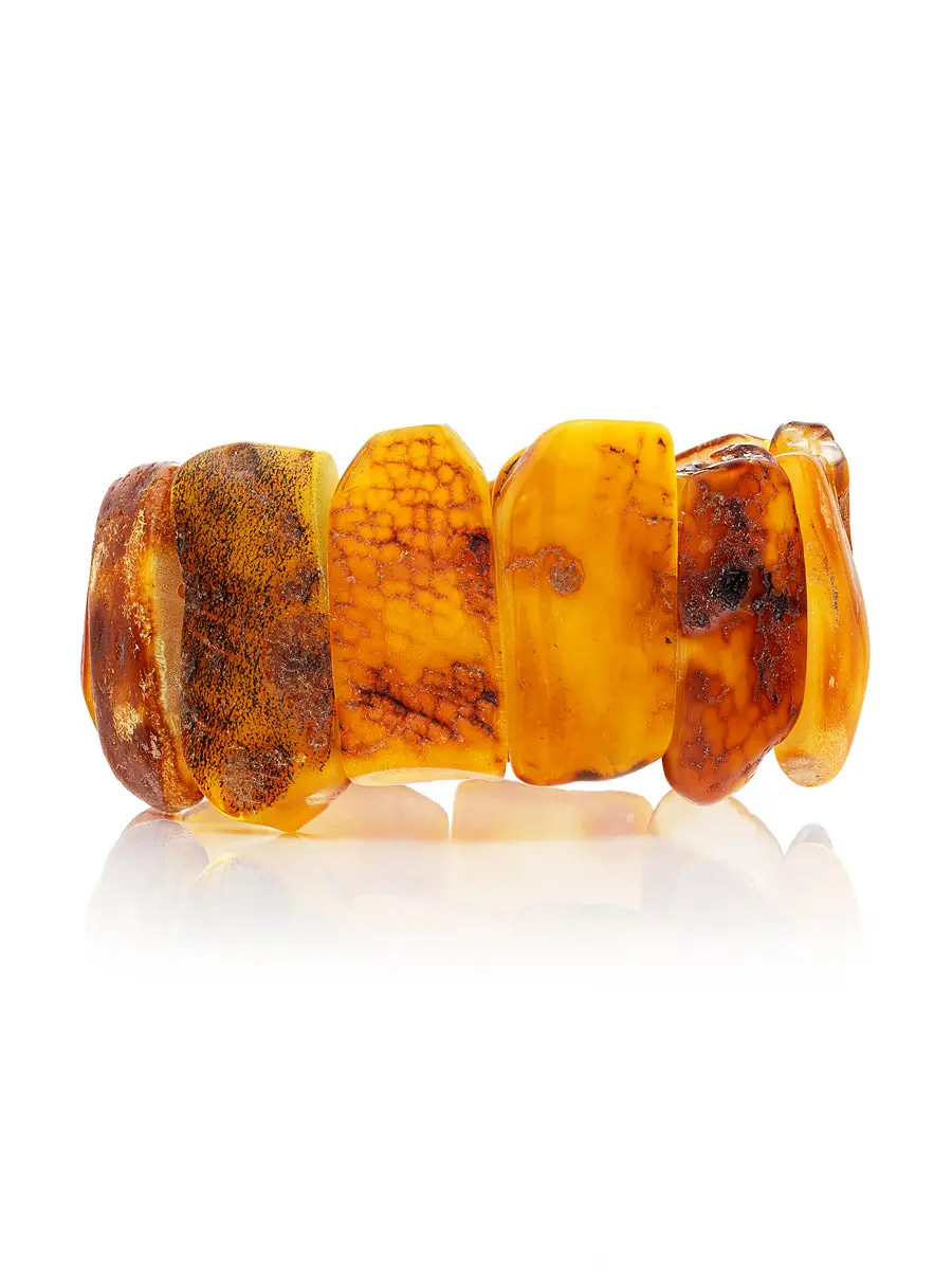 картинка Яркий и необычный браслет из натурального янтаря с природной текстурой «Помпеи» в онлайн магазине