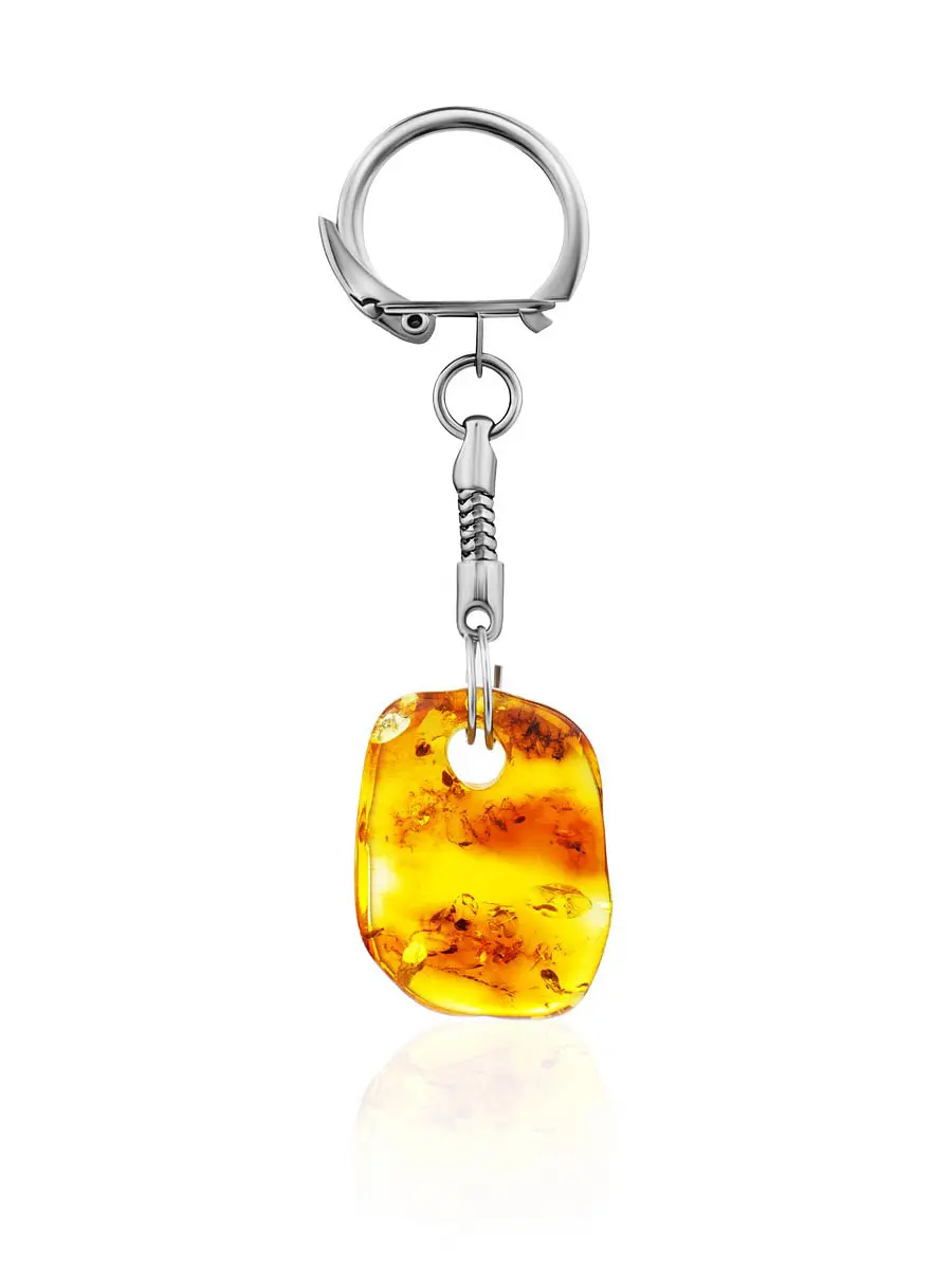 картинка Сувенир-брелок с натуральным янтарем природной формы золотистого оттенка в онлайн магазине