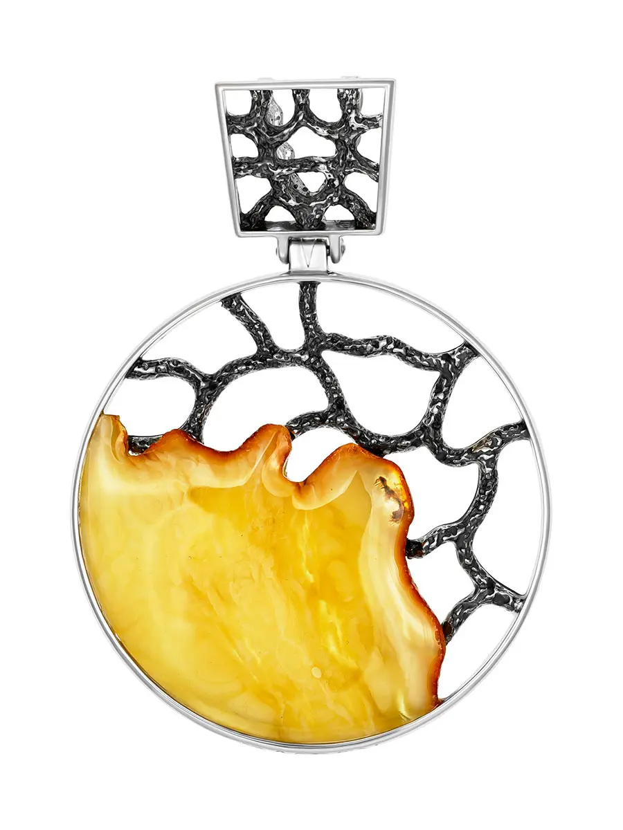 картинка Подвеска круглой формы из серебра со вставками натурального янтаря «Модерн» в онлайн магазине